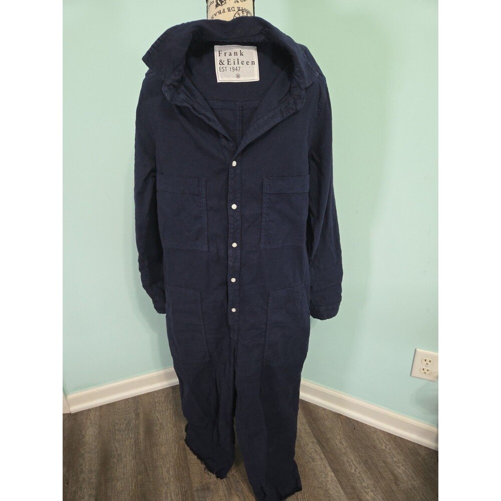 Frank And Eileen Northern Ireland Jumpsuit Navy Blue Flax Blend Size Medium